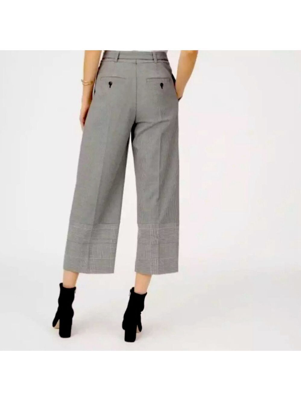 * Club Monaco Mixed Plaid Cropped Wide Leg Trousers Size 6